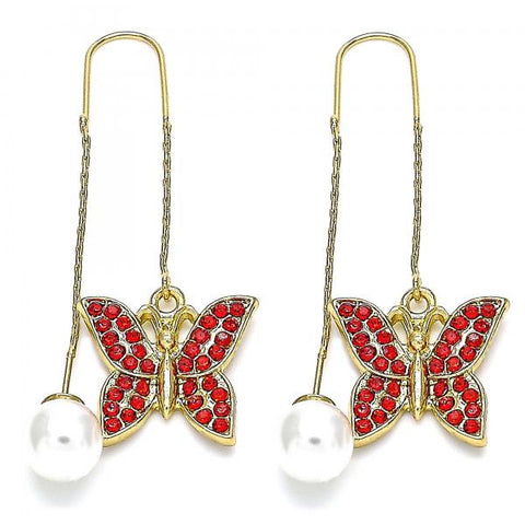 Arete Violador 02.380.0068.1 Oro Laminado, Diseño de Mariposa, con Cristal Granate, Pulido, Dorado