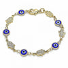 Pulsera Elegante 03.326.0007.1.06 Oro Laminado, Diseño de Ojo Griego y Mano de Dios, Diseño de Ojo Griego, Resinado Azul, Dorado