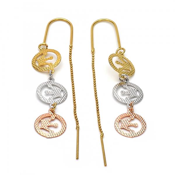 Arete Violador 5.095.006 Oro Laminado, Diseño de Corona, Diamantado, Tricolor