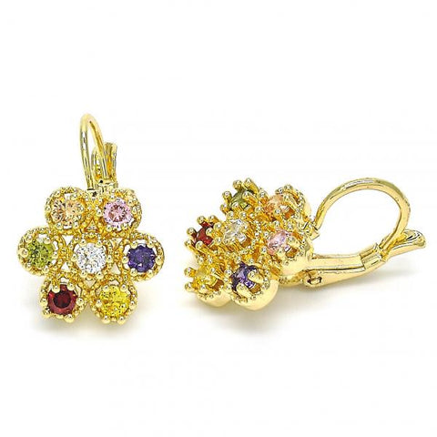 Arete Gancho Frances 02.210.0215.1 Oro Laminado, con Zirconia Cubica Multicolor, Pulido, Dorado