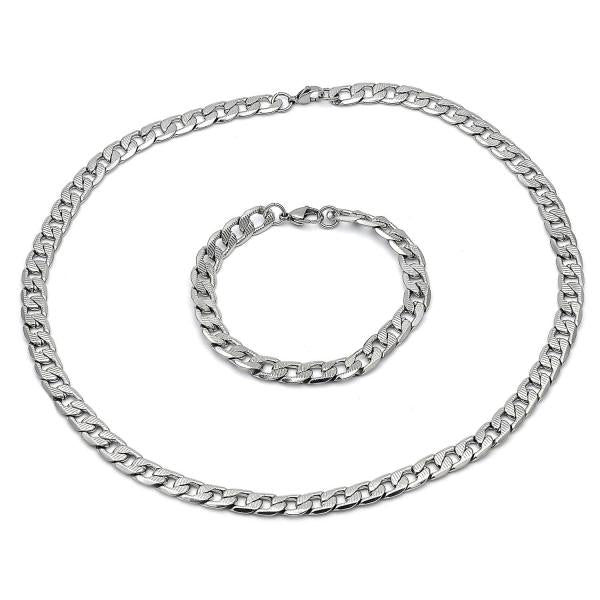Collar y Pulso 06.116.0027 Acero Inoxidable, Diseño de Cubana Pave, Diamantado, Acero
