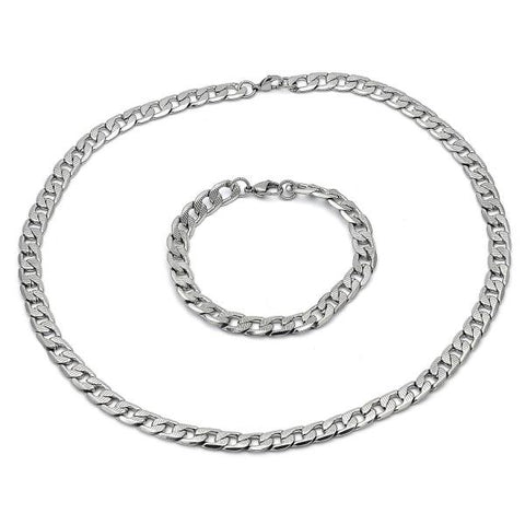 Collar y Pulso 06.116.0027 Acero Inoxidable, Diseño de Cubana Pave, Diamantado, Acero