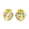 Arete Dormilona 02.199.0033.1 Oro Laminado, Diseño de Corazon, con Micro Pave Granate y Blanca, Pulido, Dorado