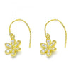 Arete Colgante 02.366.0001.1 Plata Rodinada, Diseño de Flor, con Zirconia Cubica Blanca, Pulido, Dorado