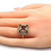 Anillo Multi Piedra 01.266.0017.07 Oro Laminado, con Zirconia Cubica Granate y Blanca, Pulido, Dorado