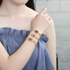Pulsera Elegante 03.210.0121.07 Oro Laminado, Diseño de Oja y Corazon, Diseño de Oja, con Zirconia Cubica Granate y Blanca, Pulido, Dorado