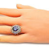 Anillo Multi Piedra 01.346.0021.5.08 Oro Laminado, con Zirconia Cubica Amatista y Blanca, Pulido, Dorado