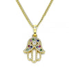 Collares con Dije 04.210.0056.1.20 Oro Laminado, Diseño de Mano de Dios, con Micro Pave Multicolor y Blanca, Pulido, Dorado