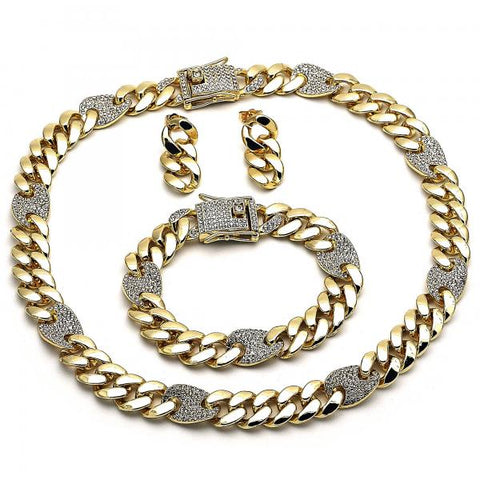 Collar, Pulso y Arete 06.372.0050 Oro Laminado, Diseño de Puff Mariner, con Cristal Blanca, Pulido, Dorado