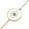 Pulsera Elegante 03.313.0039.07 Oro Laminado, Diseño de Ojo Griego, Esmaltado Blanco, Dorado