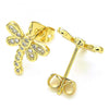 Arete Dormilona 02.156.0396 Oro Laminado, Diseño de Libelula, con Micro Pave Blanca, Pulido, Dorado