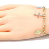 Pulsera de Dije 03.351.0076.07 Oro Laminado, Diseño de Guadalupe y Crucifijo, Diseño de Guadalupe, Diamantado, Tricolor