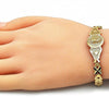 Pulsera Elegante 03.100.0068.08 Oro Laminado, Diseño de Guadalupe y Corazon, Diseño de Guadalupe, Diamantado, Dorado