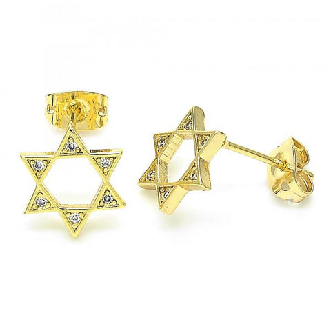 Arete Dormilona 02.156.0392 Oro Laminado, Diseño de Estrella de Davi, con Zirconia Cubica Blanca, Pulido, Dorado
