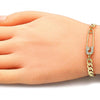 Pulsera Elegante 03.313.0038.08 Oro Laminado, Diseño de Paperclip, con Micro Pave Blanca, Pulido, Dorado