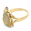Anillo Multi Piedra 01.100.0002.08 Oro Laminado, Diseño de Tortuga, con Micro Pave Blanca y Rubi, Pulido, Dorado