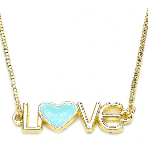 Collares con Dije 04.63.1381.20 Oro Laminado, Diseño de Con Nombre y Amor, Diseño de Con Nombre, Esmaltado Turquesa, Dorado