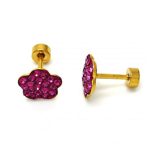 Arete Dormilona 02.271.0020 Acero Inoxidable, Diseño de Flor, con Cristal Rubi, Pulido, Dorado