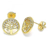 Arete Dormilona 02.156.0450 Oro Laminado, Diseño de Arbol, con Micro Pave Blanca, Pulido, Dorado