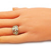 Anillo Multi Piedra 01.380.0017.08 Oro Laminado, Diseño de Guadalupe y Corazon, Diseño de Guadalupe, con Zirconia Cubica Blanca y Negro, Pulido, Dorado