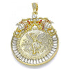 Dije Religioso 05.351.0151 Oro Laminado, Diseño de Moneda Centenario y Escorpion, Diseño de Moneda Centenario, con Cristal Blanca y Granate, Pulido, Tricolor