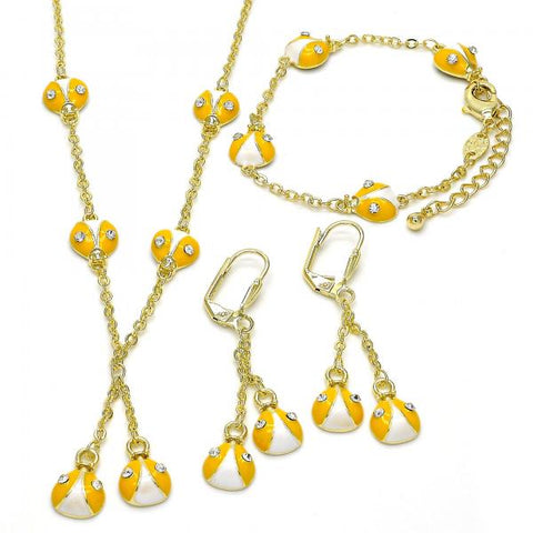 Juego de Arete y Dije de Nino 06.60.0005.2 Oro Laminado, Diseño de Mariquita, con Cristal Blanca, Esmaltado Amarillo, Dorado