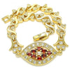 Pulsera Elegante 03.210.0117.2.08 Oro Laminado, Diseño de Corazon, con Zirconia Cubica Granate y Blanca, Pulido, Dorado