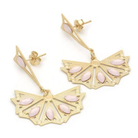 Arete Largo 02.09.0132.2 Oro Laminado, con Opal Rosa, Pulido, Dorado