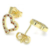 Arete Dormilona 02.156.0494.1 Oro Laminado, Diseño de Corazon, con Micro Pave Granate y Blanca, Pulido, Dorado