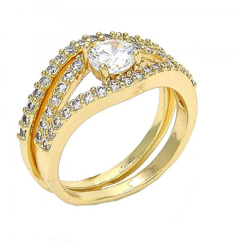 Anillo de Boda 01.284.0026.08 Oro Laminado, Diseño de Doble, con Zirconia Cubica Blanca, Pulido, Dorado