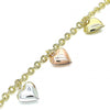 Pulsera de Dije 03.351.0102.07 Oro Laminado, Diseño de Corazon, Diamantado, Tricolor