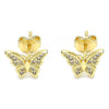 Arete Dormilona 02.94.0123 Oro Laminado, Diseño de Mariposa, con Micro Pave Blanca, Pulido, Dorado