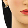 Arete Dormilona 02.387.0009.1 Oro Laminado, Diseño de Oja, con Zirconia Cubica Amatista, Pulido, Dorado