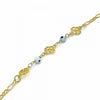 Pulsera Elegante 03.09.0066.07 Oro Laminado, Diseño de Ojo Griego y Corazon, Diseño de Ojo Griego, Pulido Azul, Dorado