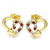 Arete Dormilona 02.210.0103.5 Oro Laminado, Diseño de Corazon, con Zirconia Cubica Granate y Blanca, Pulido, Dorado