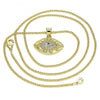 Collares con Dije 04.156.0399.20 Oro Laminado, Diseño de Ojo Griego, con Micro Pave Zafiro Azul y Blanca, Pulido, Dorado