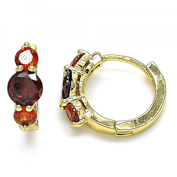 Argolla Huggie 02.210.0490.1.15 Oro Laminado, con Zirconia Cubica Granate, Pulido, Dorado
