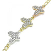 Pulsera Elegante 03.380.0127.07 Oro Laminado, Diseño de Mariposa, con Cristal Blanca, Pulido, Tricolor