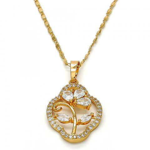 Collares con Dije 04.217.0003.18 Oro Laminado, Diseño de Oja y Gota, Diseño de Oja, con Zirconia Cubica Blanca, Pulido, Dorado