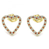 Arete Dormilona 02.156.0522.1 Oro Laminado, Diseño de Corazon, con Micro Pave Granate y Blanca, Pulido, Dorado