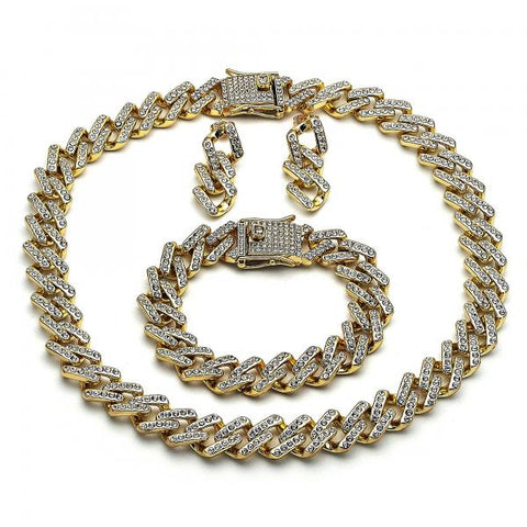 Collar, Pulso y Arete 06.372.0049 Oro Laminado, con Cristal Blanca, Pulido, Dorado
