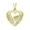 Dije Relicario 05.117.0006 Oro Laminado, Diseño de Corazon, Pulido, Dorado