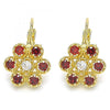 Arete Gancho Frances 02.210.0215.2 Oro Laminado, con Zirconia Cubica Granate y Blanca, Pulido, Dorado