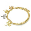 Pulsera de Dije 03.63.1821.1.08 Oro Laminado, Diseño de Libelula y Hueco, Diseño de Libelula, Diamantado, Tricolor
