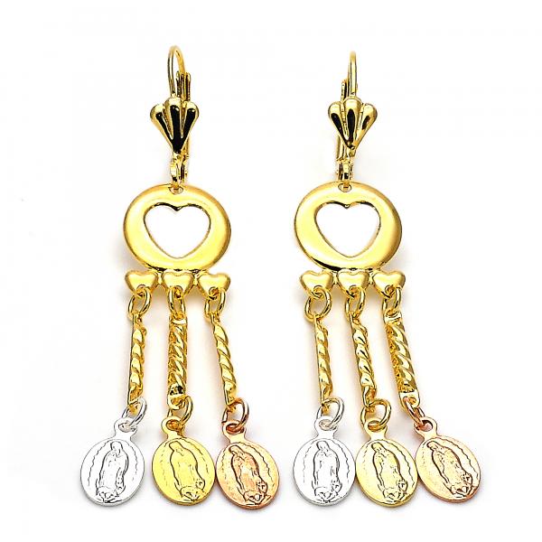 Arete Chandelier 59.006 Oro Laminado, Diseño de Guadalupe y Corazon, Diseño de Guadalupe, Diamantado, Tricolor