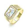 Anillo de Hombre 01.266.0045.11 Oro Laminado, con Zirconia Cubica Blanca y Micro PaveBlanca, Pulido, Dorado
