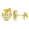 Arete Dormilona 02.156.0490.1 Oro Laminado, Diseño de Corazon, con Micro Pave Granate y Blanca, Pulido, Dorado