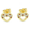 Arete Dormilona 02.156.0513.1 Oro Laminado, Diseño de Corazon, con Micro Pave Granate y Blanca, Pulido, Dorado