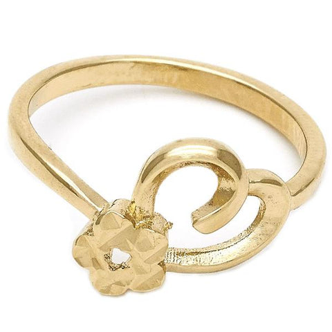 Anillo Elegante 01.63.0563.07 Oro Laminado, Diseño de Flor y Corazon, Diseño de Flor, Diamantado, Dorado