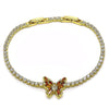 Pulsera Tennis 03.284.0040.2.08 Oro Laminado, Diseño de Mariposa y Baguette, Diseño de Mariposa, con Zirconia Cubica Granate y Blanca, Pulido, Dorado